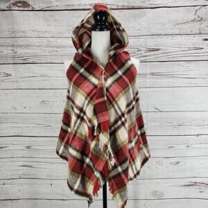 Takara Girls New Red Plaid Hooded Vest Poncho Size Medium